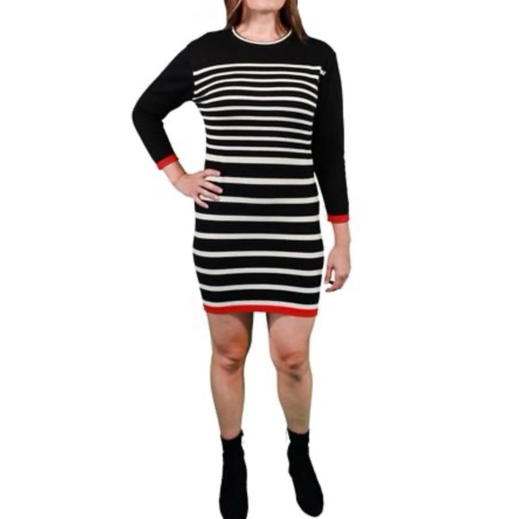 New Area Stars Color Block Stripe Mini Sweater Dress Black White Red Size Small - Picture 2 of 16
